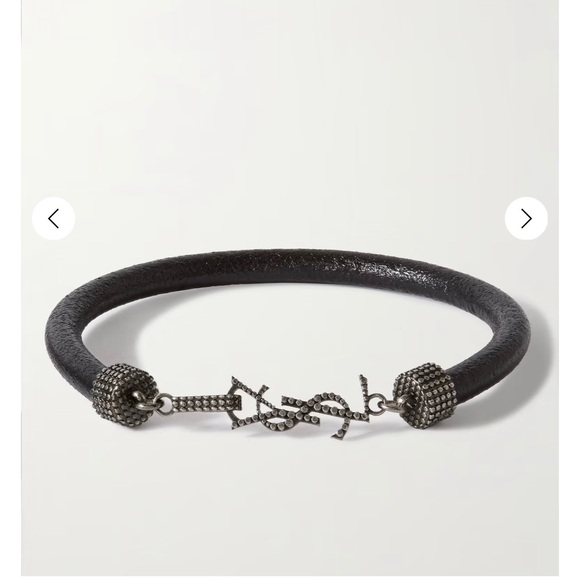 NEW SAINT LAURENT Textured-Leather and Silver-Tone Bracelet - small - Picture 1 of 7